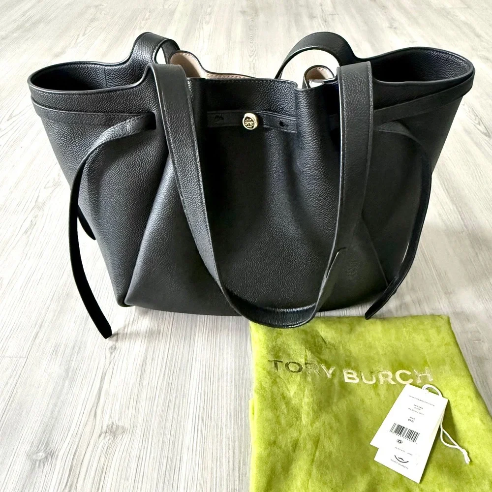 Tory Burch Black Romy Pebble Tote Bag